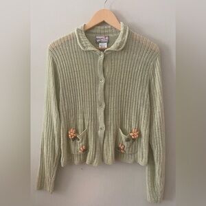 April Cornell  green Cardigan floral floret buttons size S pristine condition